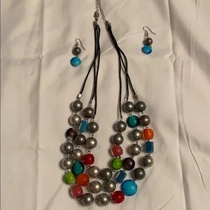 colorful necklace with earrings